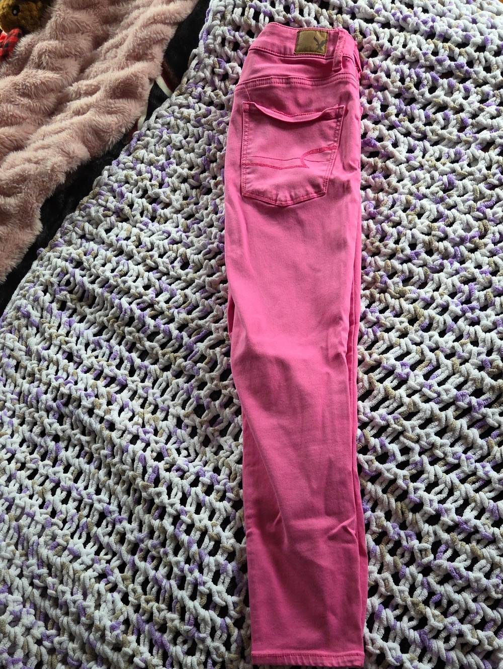 American Eagle Outfitters Bright Pink Jeans with Leather Patch